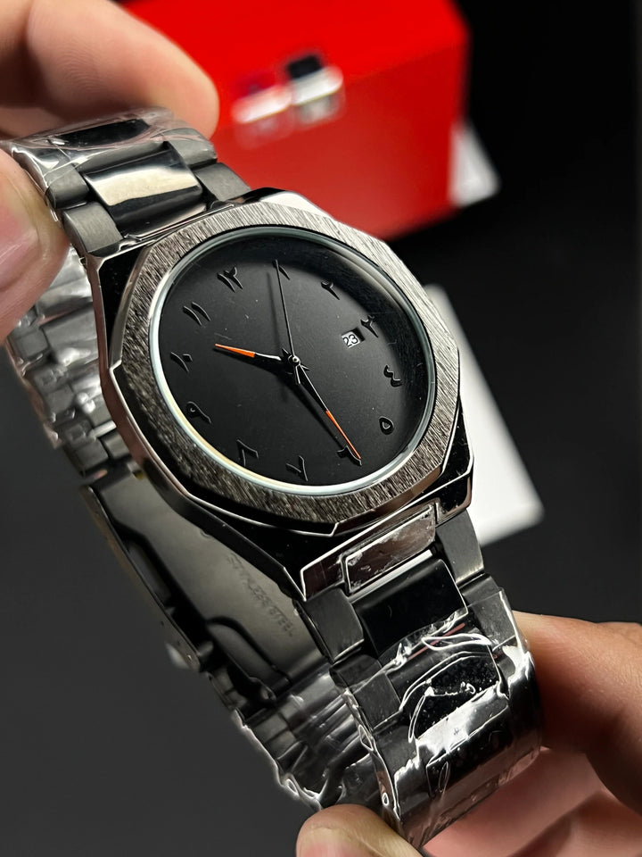 Black Aura Stainless Steel Men's Watch – Bold Elegance in Every Tick