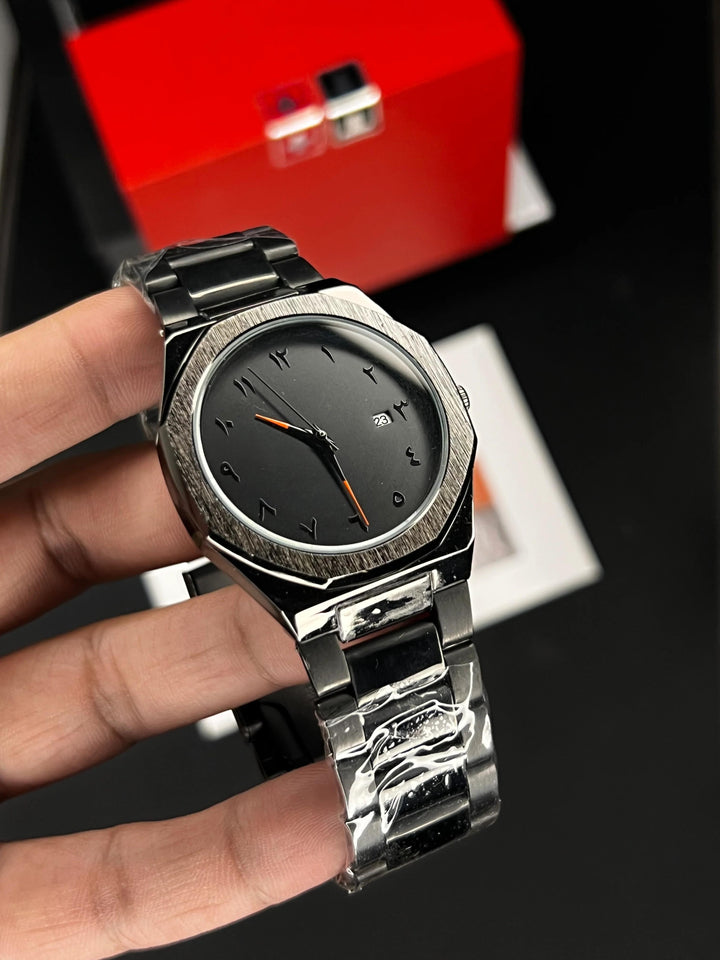 Black Aura Stainless Steel Men's Watch – Bold Elegance in Every Tick